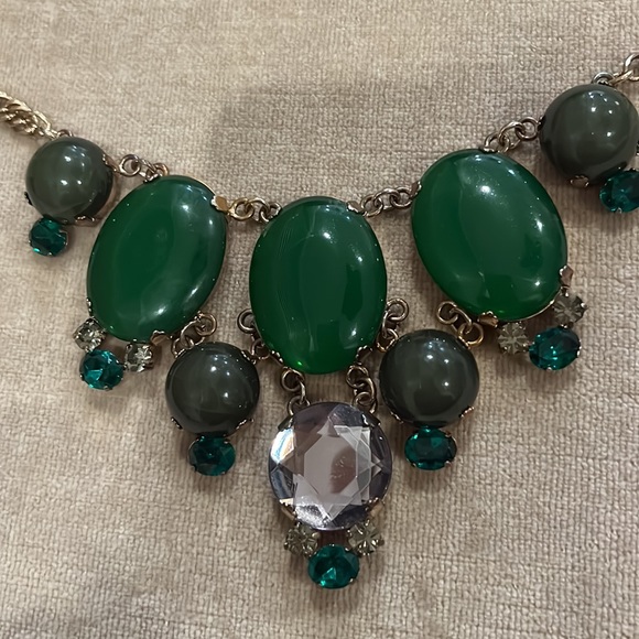 Loft Green Rhinestone Statement Necklace 15-18” - Picture 6 of 6